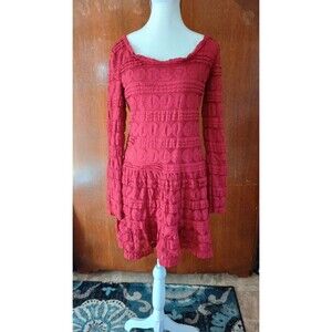 Sophie Max Dress S Red Textured Lace Overlay Mini Fit Flare Whimsigoth Fairycore